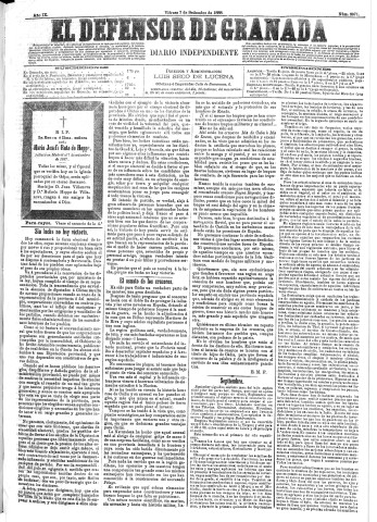 'El Defensor de Granada  : diario político independiente' - Año IX Número 2971  - 1888 Septiembre 07