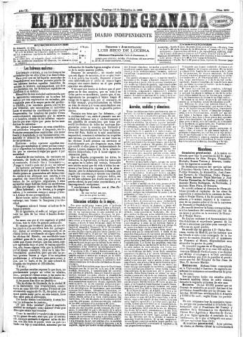 'El Defensor de Granada  : diario político independiente' - Año IX Número 2980  - 1888 Septiembre 16