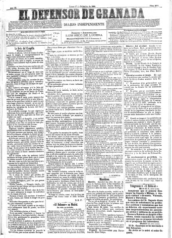 'El Defensor de Granada  : diario político independiente' - Año IX Número 2981  - 1888 Septiembre 17