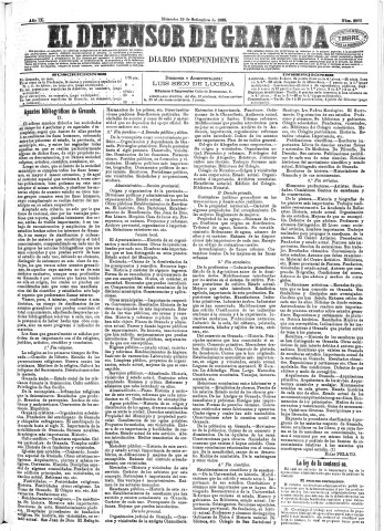'El Defensor de Granada  : diario político independiente' - Año IX Número 2983  - 1888 Septiembre 19