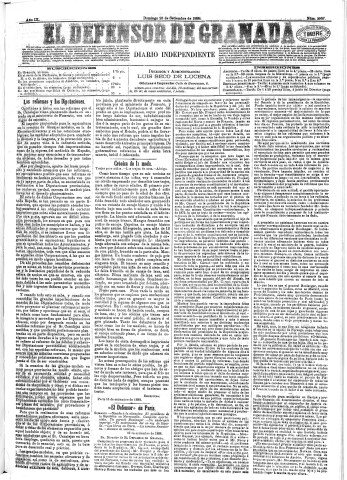 'El Defensor de Granada  : diario político independiente' - Año IX Número 2987  - 1888 Septiembre 23