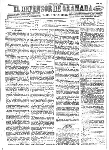 'El Defensor de Granada  : diario político independiente' - Año IX Número 2991  - 1888 Septiembre 27
