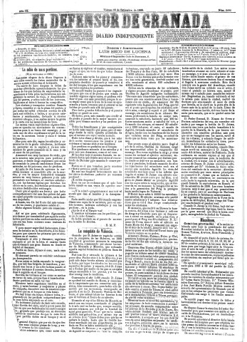 'El Defensor de Granada  : diario político independiente' - Año IX Número 2992  - 1888 Septiembre 28