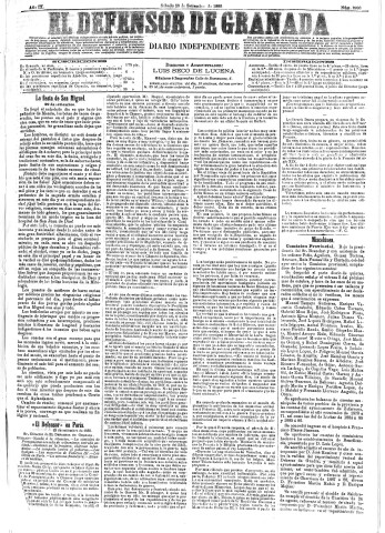 'El Defensor de Granada  : diario político independiente' - Año IX Número 2993  - 1888 Septiembre 29