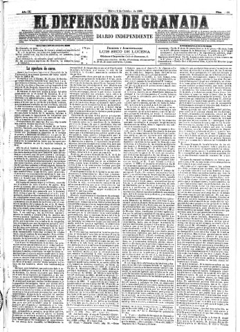 'El Defensor de Granada  : diario político independiente' - Año IX Número 2996  - 1888 Octubre 02