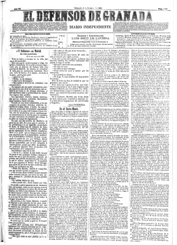 'El Defensor de Granada  : diario político independiente' - Año IX Número 2997  - 1888 Octubre 03