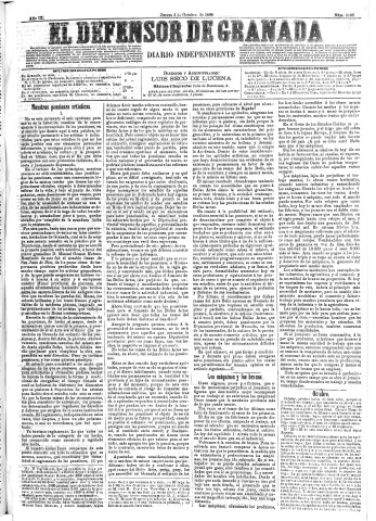 'El Defensor de Granada  : diario político independiente' - Año IX Número 2998  - 1888 Octubre 04