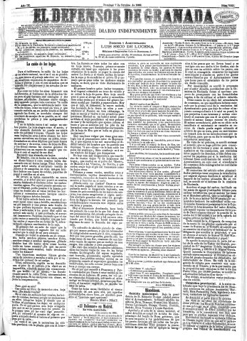 'El Defensor de Granada  : diario político independiente' - Año IX Número 3001  - 1888 Octubre 07