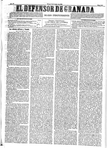 'El Defensor de Granada  : diario político independiente' - Año IX Número 3003  - 1888 Octubre 09