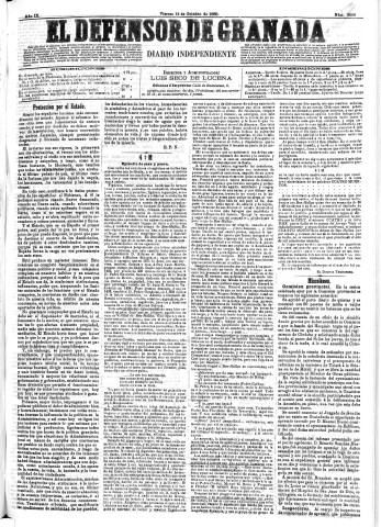 'El Defensor de Granada  : diario político independiente' - Año IX Número 3006  - 1888 Octubre 12