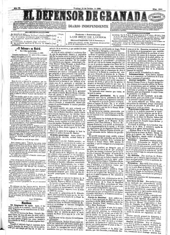 'El Defensor de Granada  : diario político independiente' - Año IX Número 3009  - 1888 Octubre 14