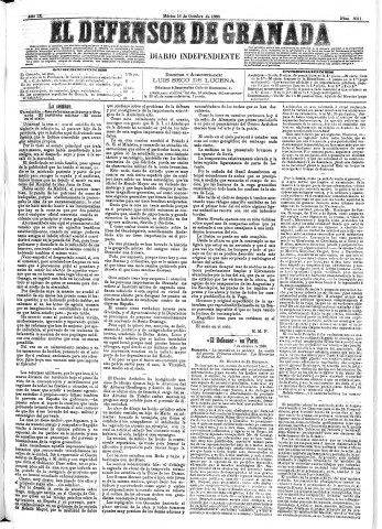'El Defensor de Granada  : diario político independiente' - Año IX Número 3011  - 1888 Octubre 16