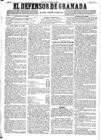 'El Defensor de Granada  : diario político independiente' - Año IX Número 3012  - 1888 Octubre 17