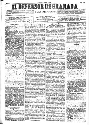 'El Defensor de Granada  : diario político independiente' - Año IX Número 3014  - 1888 Octubre 19
