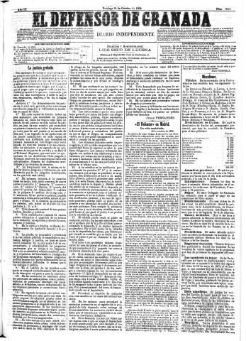 'El Defensor de Granada  : diario político independiente' - Año IX Número 3016  - 1888 Octubre 21