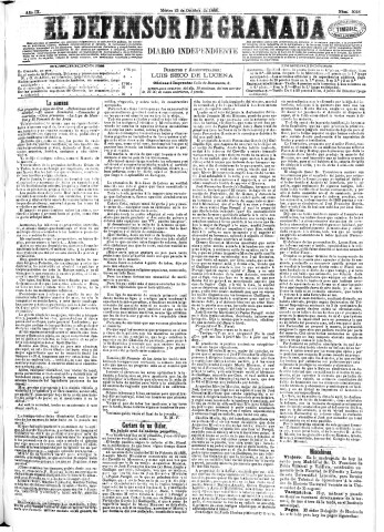 'El Defensor de Granada  : diario político independiente' - Año IX Número 3018  - 1888 Octubre 23