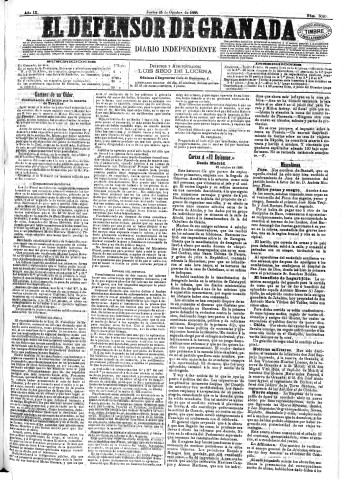 'El Defensor de Granada  : diario político independiente' - Año IX Número 3020  - 1888 Octubre 25