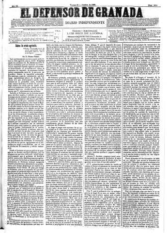 'El Defensor de Granada  : diario político independiente' - Año IX Número 3021  - 1888 Octubre 26