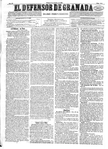 'El Defensor de Granada  : diario político independiente' - Año IX Número 3022  - 1888 Octubre 27