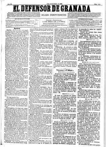 'El Defensor de Granada  : diario político independiente' - Año IX Número 3024  - 1888 Octubre 29
