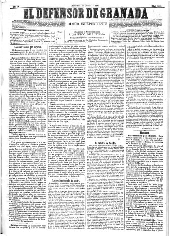 'El Defensor de Granada  : diario político independiente' - Año IX Número 3026  - 1888 Octubre 31