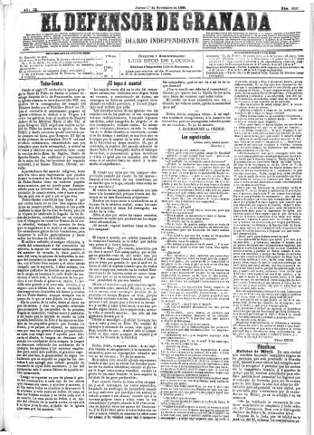 'El Defensor de Granada  : diario político independiente' - Año IX Número 3027  - 1888 Noviembre 01
