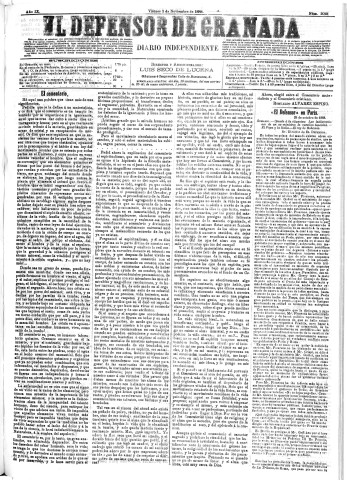 'El Defensor de Granada  : diario político independiente' - Año IX Número 3028  - 1888 Noviembre 02