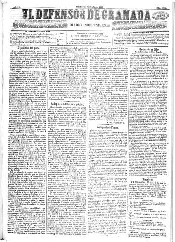 'El Defensor de Granada  : diario político independiente' - Año IX Número 3029  - 1888 Noviembre 03