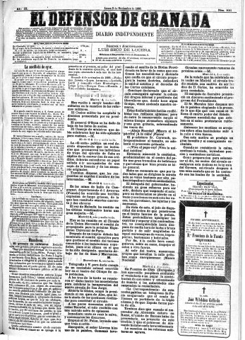 'El Defensor de Granada  : diario político independiente' - Año IX Número 3031  - 1888 Noviembre 05