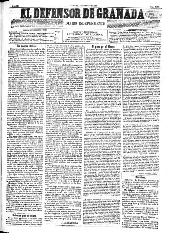 'El Defensor de Granada  : diario político independiente' - Año IX Número 3055  - 1888 Noviembre 29