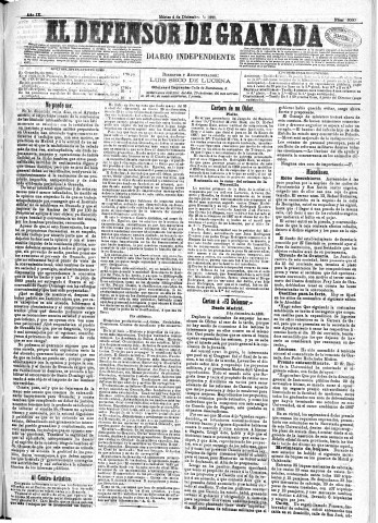 'El Defensor de Granada  : diario político independiente' - Año IX Número 3060  - 1888 Diciembre 04