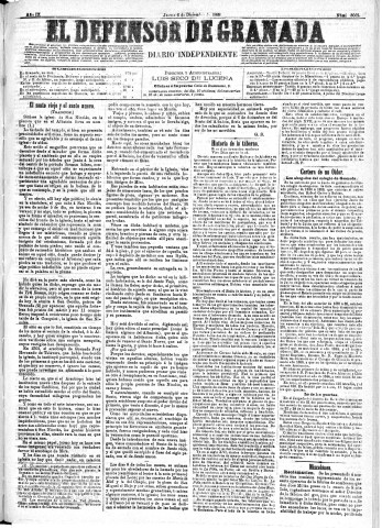 'El Defensor de Granada  : diario político independiente' - Año IX Número 3062  - 1888 Diciembre 06