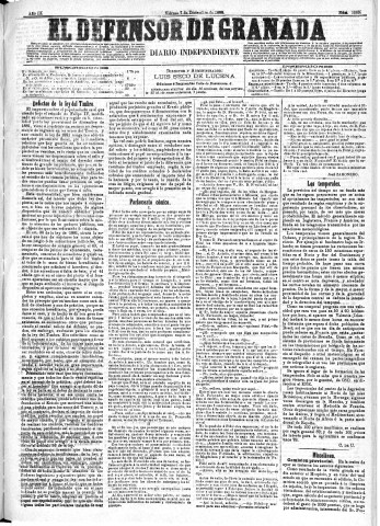 'El Defensor de Granada  : diario político independiente' - Año IX Número 3063  - 1888 Diciembre 07