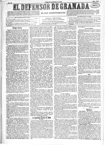 'El Defensor de Granada  : diario político independiente' - Año IX Número 3084  - 1888 Diciembre 29