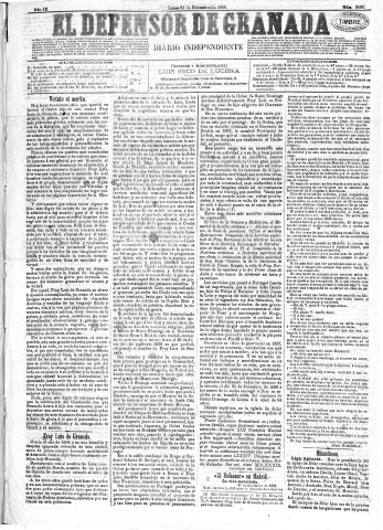 'El Defensor de Granada  : diario político independiente' - Año IX Número 3086  - 1888 Diciembre 31