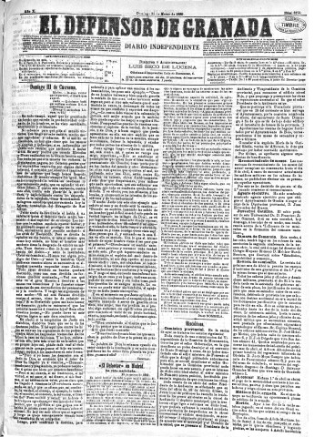 'El Defensor de Granada  : diario político independiente' - Año X Número 3174  - 1889 Marzo 31