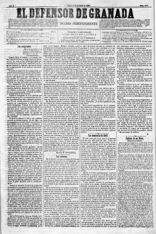 'El Defensor de Granada  : diario político independiente' - Año X Número 3177  - 1889 Abril 03