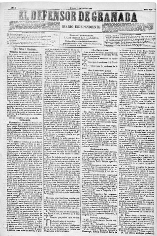 'El Defensor de Granada  : diario político independiente' - Año X Número 3186  - 1889 Abril 12