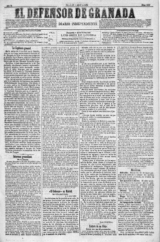 'El Defensor de Granada  : diario político independiente' - Año X Número 3187  - 1889 Abril 13