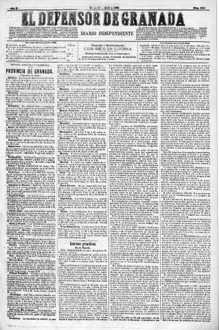'El Defensor de Granada  : diario político independiente' - Año X Número 3190  - 1889 Abril 16