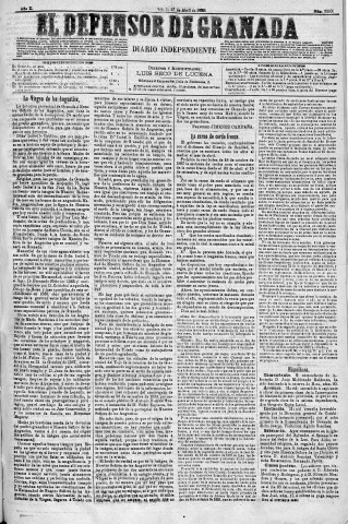 'El Defensor de Granada  : diario político independiente' - Año X Número 3200  - 1889 Abril 27