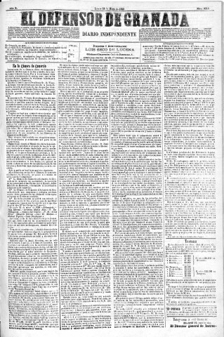 'El Defensor de Granada  : diario político independiente' - Año X Número 3216  - 1889 Mayo 13