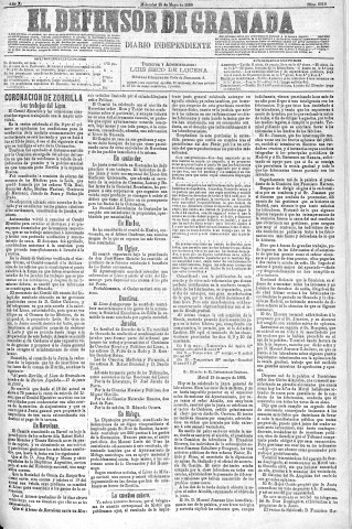 'El Defensor de Granada  : diario político independiente' - Año X Número 3218  - 1889 Mayo 15