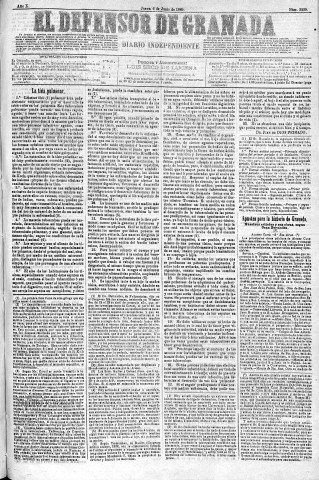 'El Defensor de Granada  : diario político independiente' - Año X Número 3239  - 1889 Junio 06