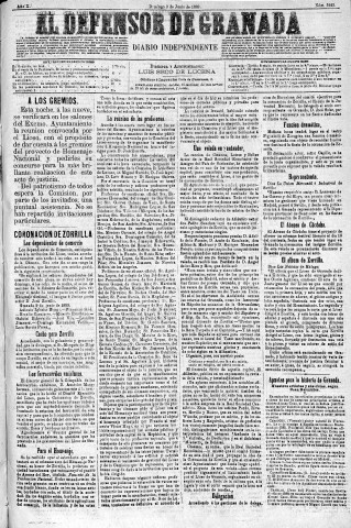 'El Defensor de Granada  : diario político independiente' - Año X Número 3243  - 1889 Junio 09