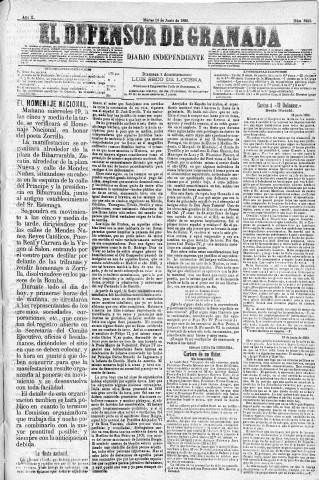 'El Defensor de Granada  : diario político independiente' - Año X Número 3252  - 1889 Junio 18