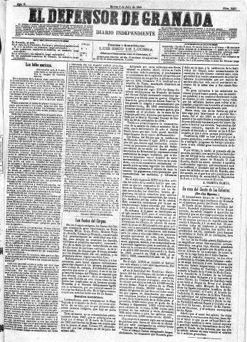 'El Defensor de Granada  : diario político independiente' - Año X Número 3265  - 1889 Julio 02