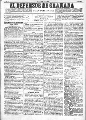 'El Defensor de Granada  : diario político independiente' - Año X Número 3270  - 1889 Julio 07