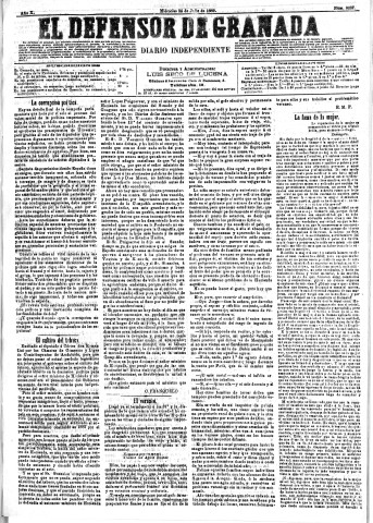 'El Defensor de Granada  : diario político independiente' - Año X Número 3287  - 1889 Julio 24
