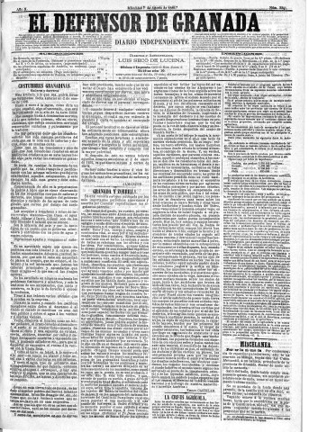 'El Defensor de Granada  : diario político independiente' - Año X Número 3301  - 1889 Agosto 07